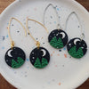 Pine tree landscape dangle earrings / starry sky night