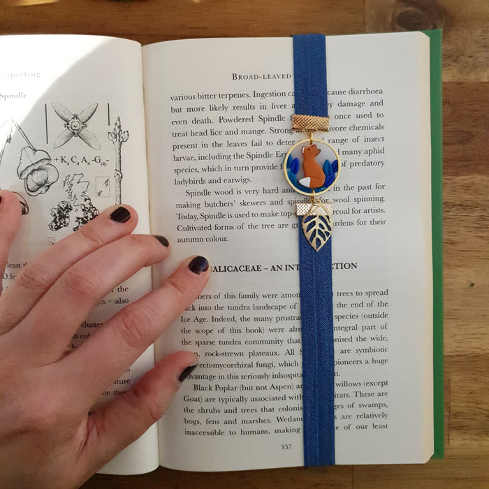 Fox with leaves elastic ribbon bookmarks / handmade from polymer clay motifs forest