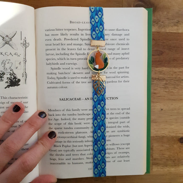 Fox with leaves elastic ribbon bookmarks / handmade from polymer clay motifs forest