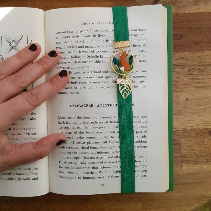 Fox with leaves elastic ribbon bookmarks / handmade from polymer clay motifs forest