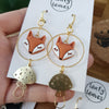 Fox heads earrings with mushrooms / nature woodlands moon sun