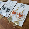 Fox heads earrings with mushrooms / nature woodlands moon sun