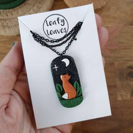Midnight sky necklaces with foxes or pumpkins / nature woodlands and forest