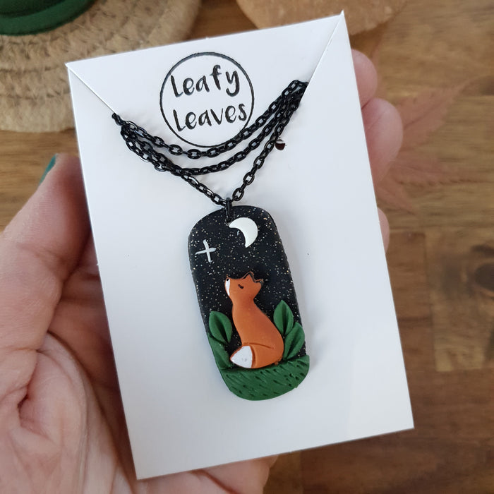 Midnight sky necklaces with foxes or pumpkins / nature woodlands and forest