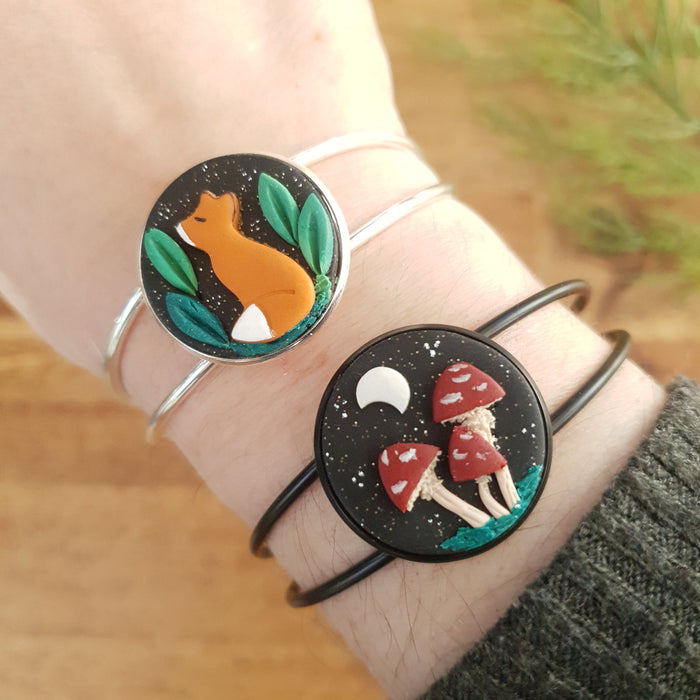 Adjustable bracelets with fox or mushrooms / nature woodlands forest animal
