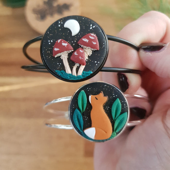 Adjustable bracelets with fox or mushrooms / nature woodlands forest animal