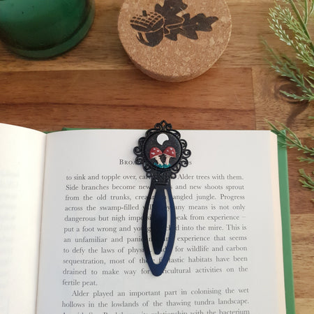 Red mushrooms black metal bookmark / clip woodlands