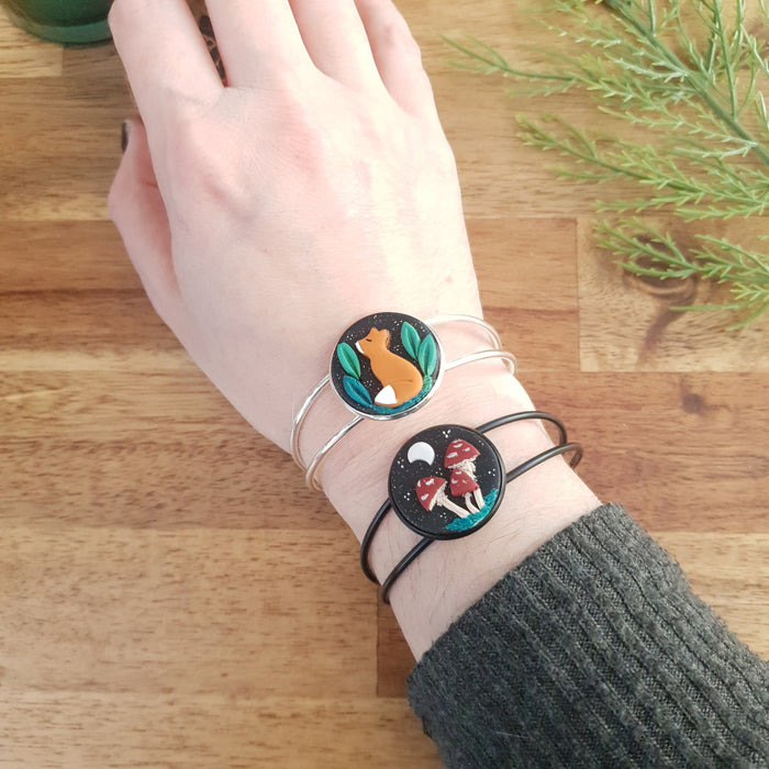 Adjustable bracelets with fox or mushrooms / nature woodlands forest animal