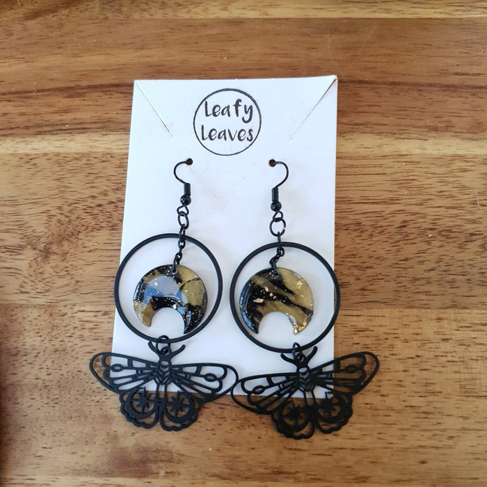Moons and moths earrings / nature woodlands forestcore