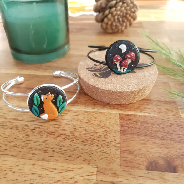 Adjustable bracelets with fox or mushrooms / nature woodlands forest animal