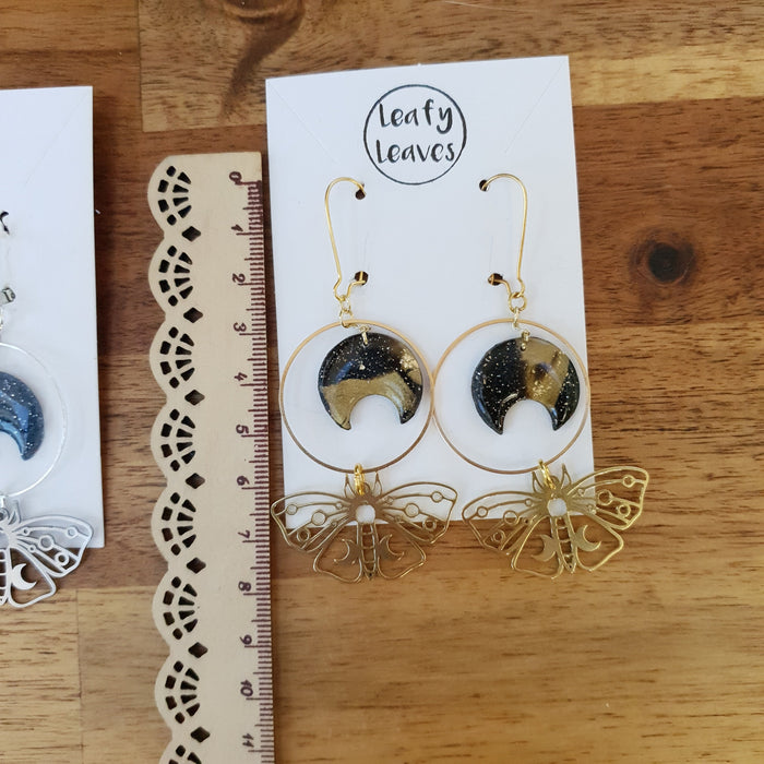 Moons and moths earrings / nature woodlands forestcore