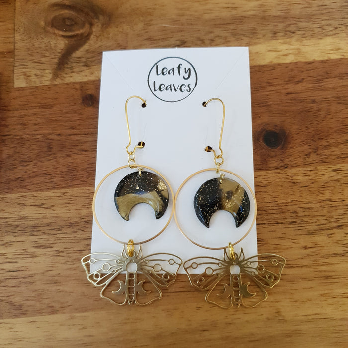 Moons and moths earrings / nature woodlands forestcore