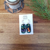 Purple mushrooms midnight sky asymmetrical earrings with foxes / nature woodlands and forest