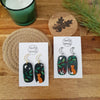 Midnight sky asymmetrical earrings with foxes and leaves or mushrooms / nature woodlands and forest