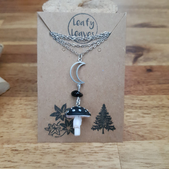 Mushroom earrings and necklace with obsidian stones / nature woodlands forestcore