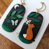 Midnight spring sky asymmetrical earrings with fox and butterflies / nature woodlands and forest