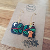 Small midnight sky asymmetrical earrings with foxes and leaves / nature woodlands and forest