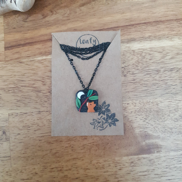 Small midnight sky necklaces with fox / nature woodlands and forest