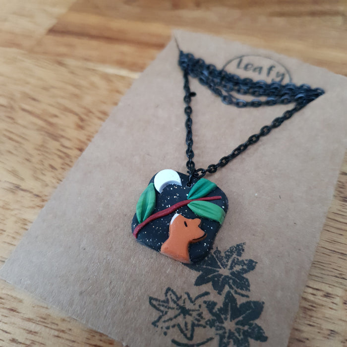 Small midnight sky necklaces with fox / nature woodlands and forest