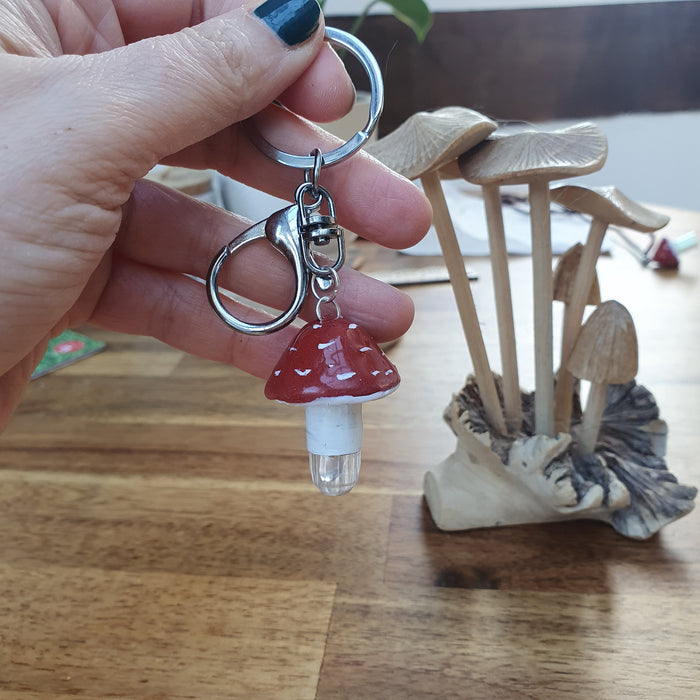 Mushroom key chain light handmade from clay / fungi accessories