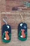 Mini fox and mushrooms earrings with midnight sky / asymmetrical / nature woodlands and forest