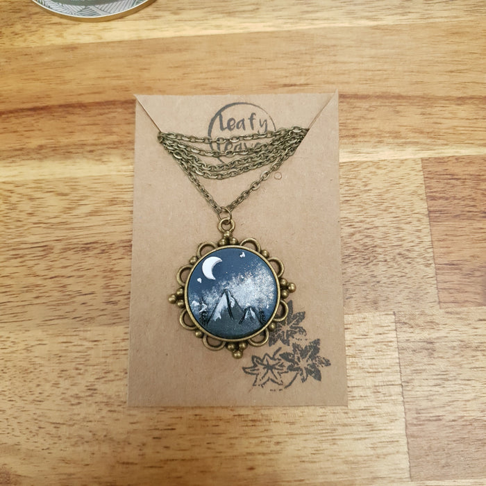 Landscape with mountains pendant cabochon / handmade from polymer clay / nature jewelry pendant