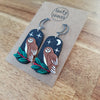 Barn owls midnight sky asymmetrical earrings / nature woodlands and forest