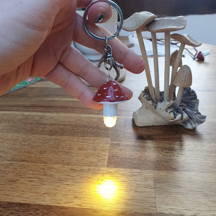 Mushroom key chain light handmade from clay / fungi accessories