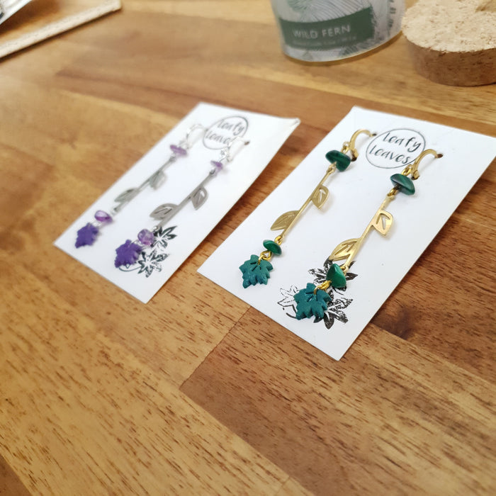 Maple leaves earrings with leaves charm / nature woodlands forestcore