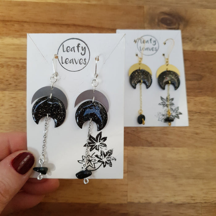 Black moons earrings / nature woodlands forestcore