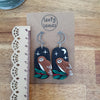Barn owls midnight sky asymmetrical earrings / nature woodlands and forest