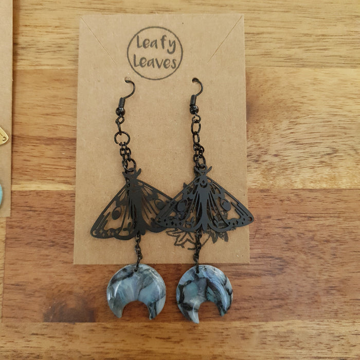 Marbled moons and moths earrings / nature woodlands forestcore