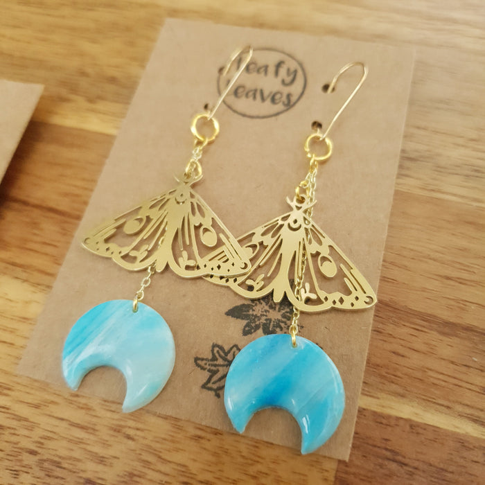 Marbled moons and moths earrings / nature woodlands forestcore