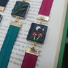 Tiny dreamy books elastic ribbon bookmarks adjustable with different subjects / handmade from polymer clay motifs forest