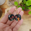 Mini fox and mushrooms earrings with midnight sky / asymmetrical / nature woodlands and forest