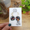 Mini fox and mushrooms earrings with midnight sky / asymmetrical / nature woodlands and forest