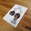 Mini fox and mushrooms earrings with midnight sky / asymmetrical / nature woodlands and forest