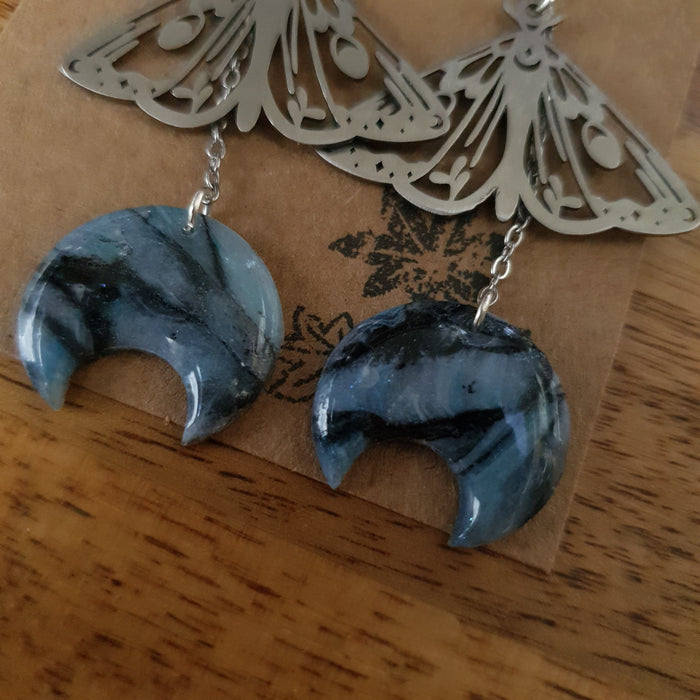 Marbled moons and moths earrings / nature woodlands forestcore
