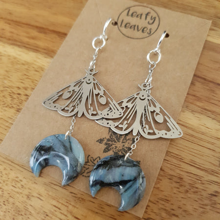 Marbled moons and moths earrings / nature woodlands forestcore