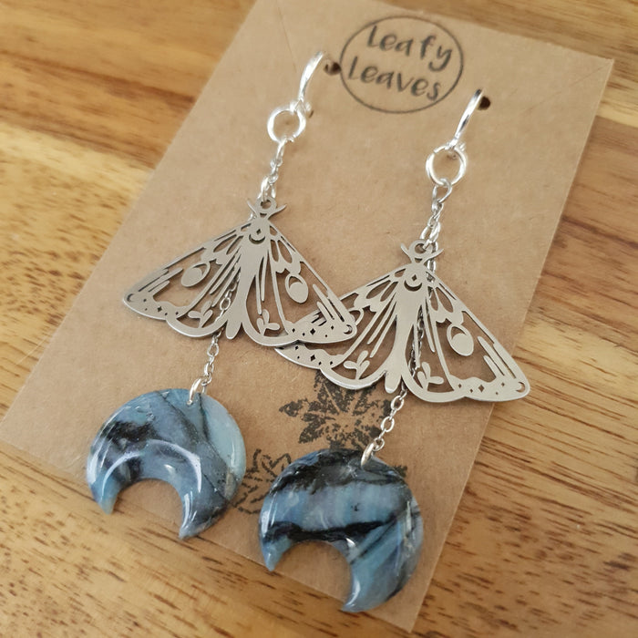 Marbled moons and moths earrings / nature woodlands forestcore
