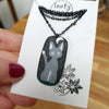 Gray cat on midnight sky necklace / handmade from polymer clay / jewelry pendant