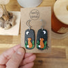 Fox earrings with olographic sky leaves / nature woodlands and forest