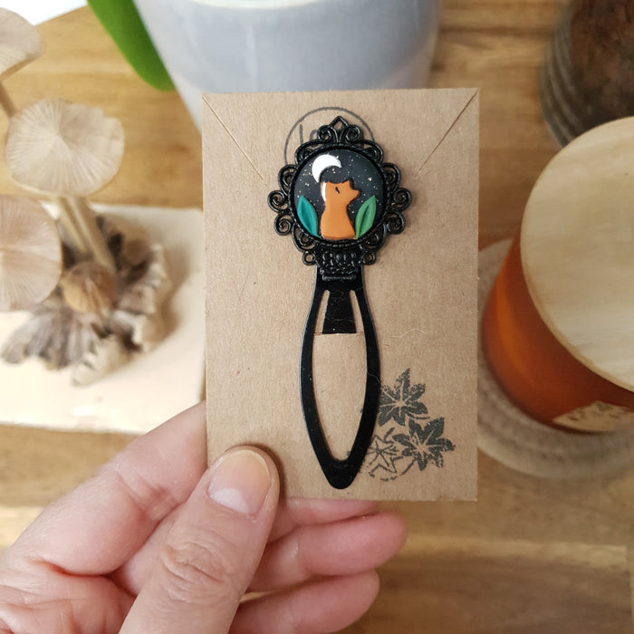 Fox black metal bookmark / clip woodlands