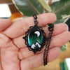 Northern lights mountains scene black necklace cabochon / handmade from polymer clay / nature jewelry pendant