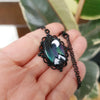 Northern lights mountains scene black necklace cabochon / handmade from polymer clay / nature jewelry pendant