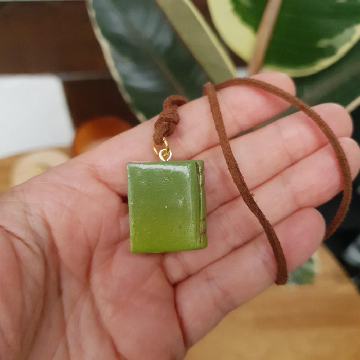 Leafy book necklace / handmade from polymer clay / nature jewelry pendant