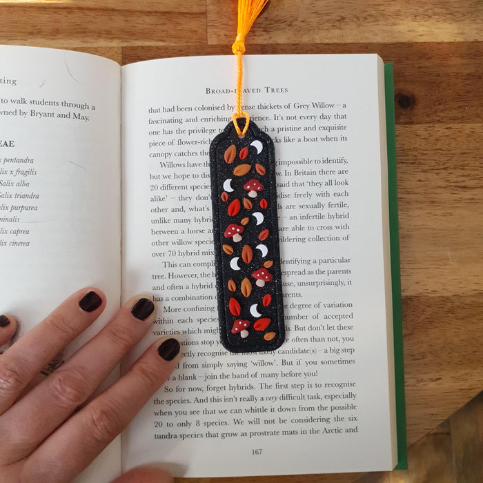 Autumnal tassel bookmarks with different subjects / handmade from polymer clay forest fall