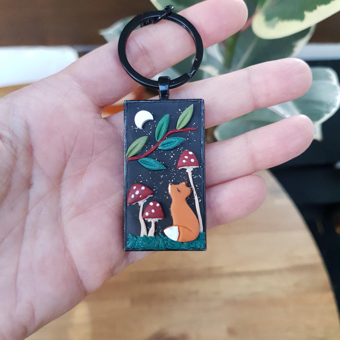 Fox key chain with mushrooms / forest accessories
