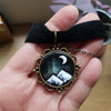 Mountains landscape velvet choker / handmade from polymer clay / nature jewelry pendant
