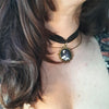 Mountains landscape velvet choker / handmade from polymer clay / nature jewelry pendant